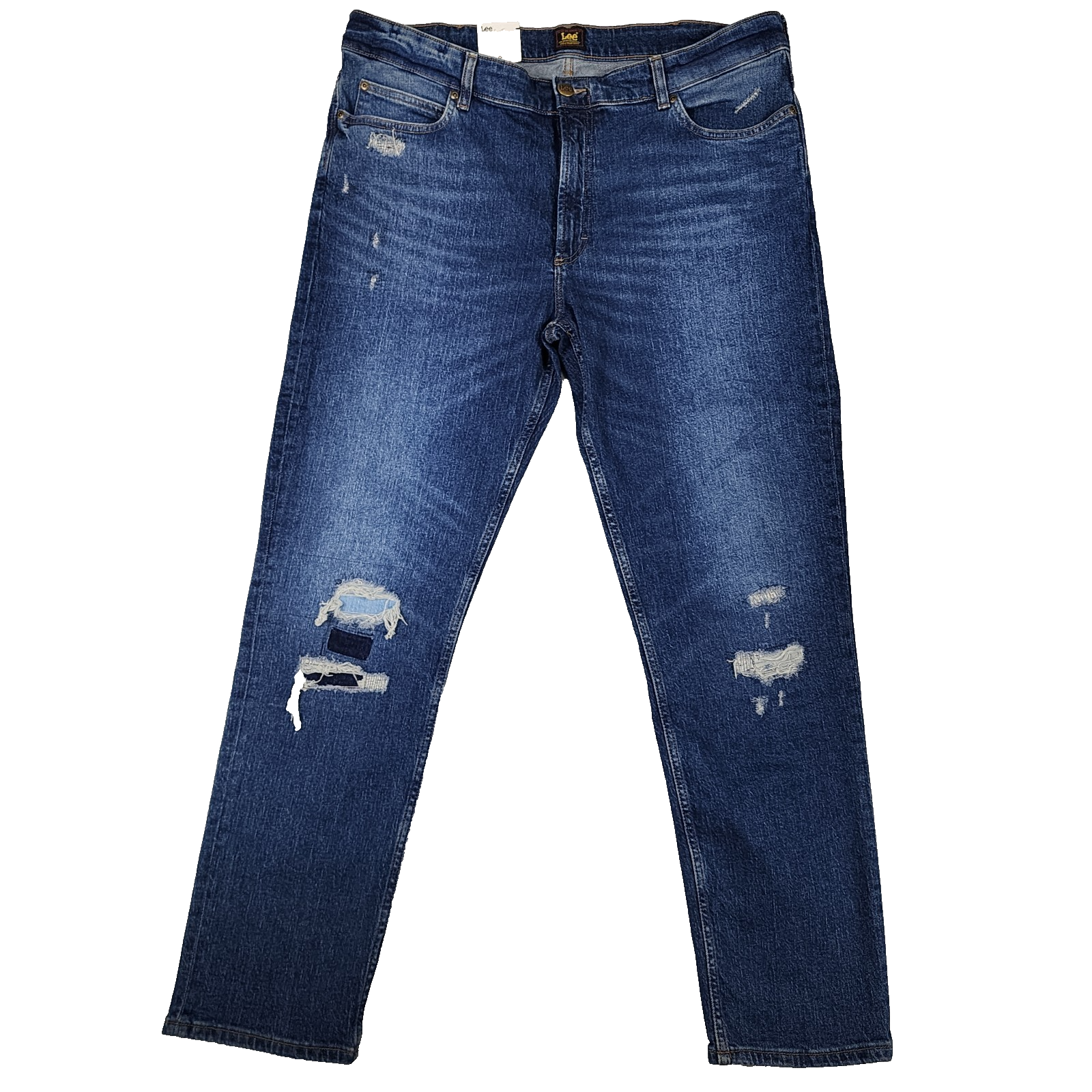 Nwt Lee Slim Straight High Rise Jeans Mens 40x30 Distressed Medium Blue Stretch